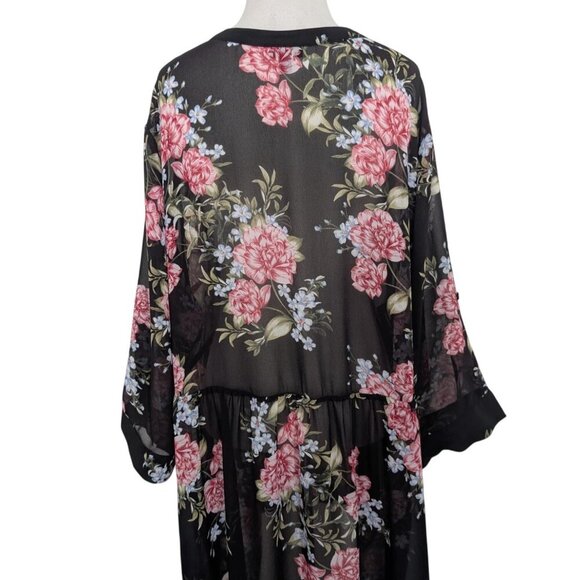 Torrid Floral Sheer Tunic Womens Size 3X Black Hi Low Button Front V Neck Shirt - Picture 11 of 15